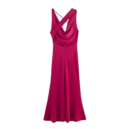 Dam Midiklänning Draperad Flödande Material för Bröllop och Fest 1