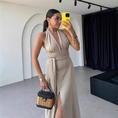 Maxiklänning Dam Asymmetrisk Design 100% Polyester-5