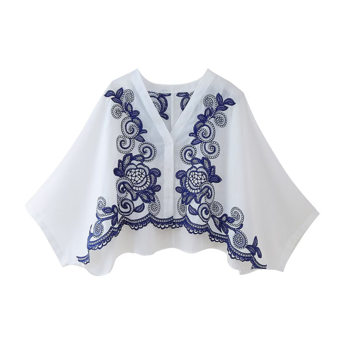 Kvinnors Set Batwing Ärmar Broderad Färgblock Polyester-1