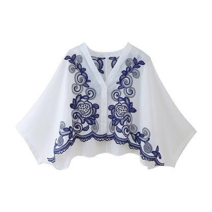 Variant image for Kvinnors Set Batwing Ärmar Broderad Färgblock Polyester-4