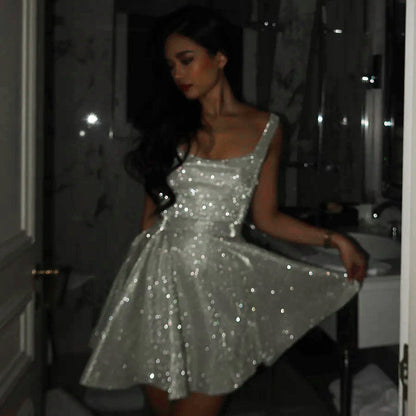 A-Linien Kleid Damen mit Glittrendem Stoff für Hochzeitsgast und Festliche Anlässe – Elegantes Festliches Kleid 5