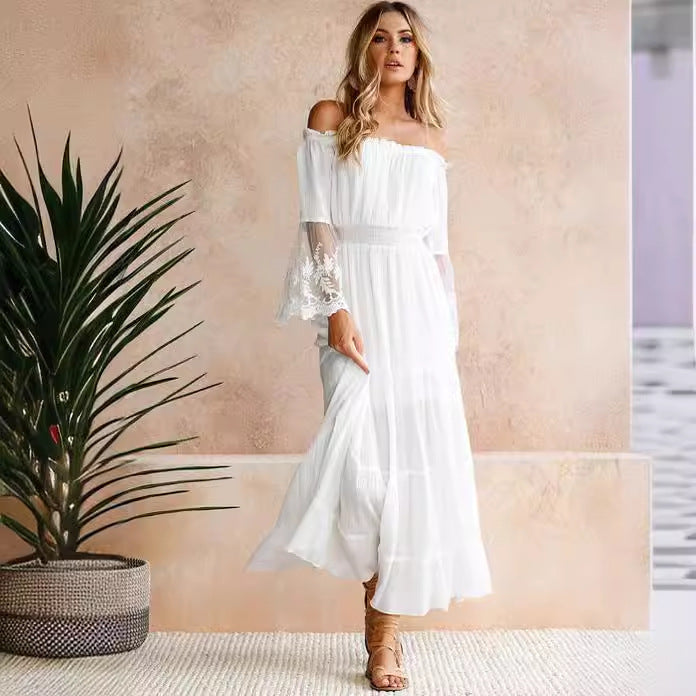 Kvinnors Maxiklänning A-linje Utsvängda Ärmar Polyester-4