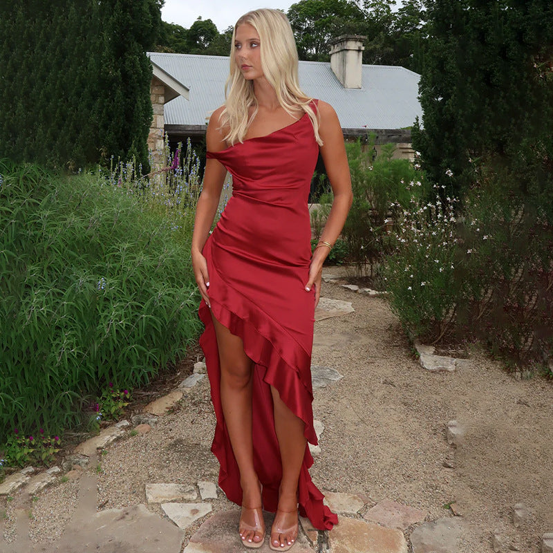 Kvinnors Wrap-Klänning Asymmetrisk Flödande Tyg 2