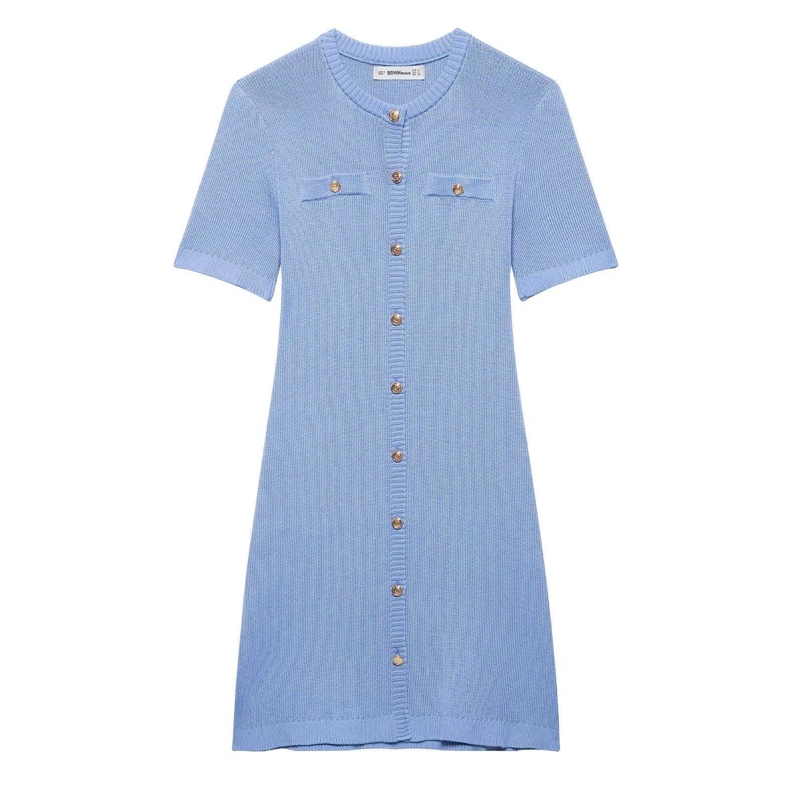 Variant image for Kvinnors Stickad Klänning med Knappdetaljer och Fickor Andningsbart Material-1