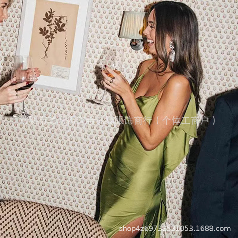 Kvinnors Aftonklänning Djup Halsringning Rüsch Detaljer Högkvalitativt Tyg-3