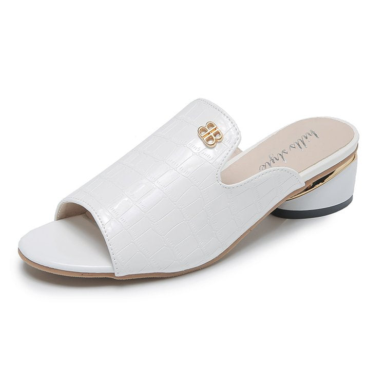 Kvinnor Mula Krokodilmönster Blockhäl Syntetiskt Material-1
