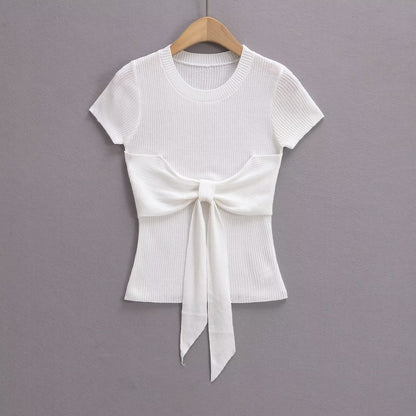 Variant image for Dam Topp Korta Ärmar Dekorativ Slinga Ribbmaterial-2