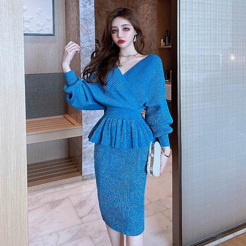 Kvinnors Klänningsset Rynkade Långärmad Midi-Rock Polyester-2