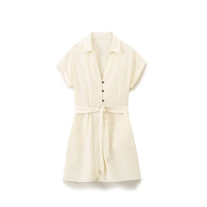 Variant image for Damklänning A-Line med Revers och Knappar i Polyester - Fina Dam Klänningar för Sommar-1