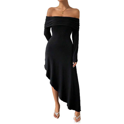 Maxiklänning Dam Off-Shoulder Asymmetrisk Mjuk Elastisk Tyg 6