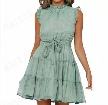 Festivalklänning för Dam med Ruffles och Avtagbart Bälte – Lätt Material, Svängande Nederkant, Lös Passform 11