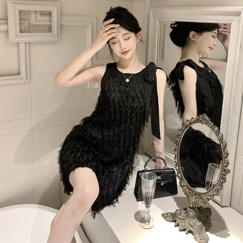 Kvinnors Ärmlös Västklänning Med Fransar Polyester-4