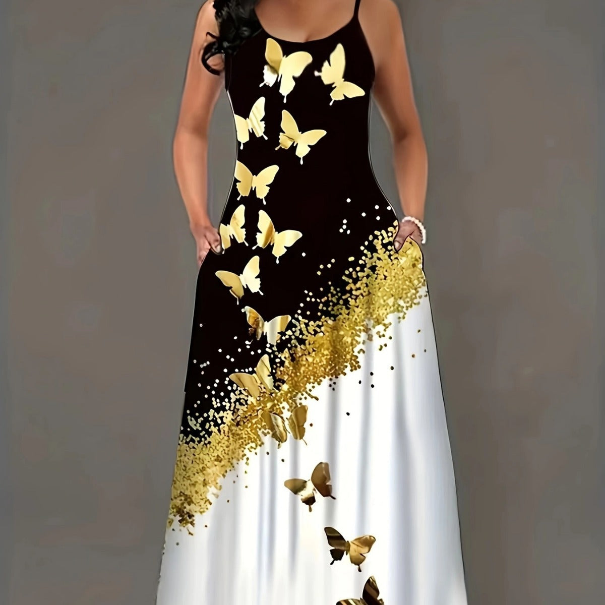 Kvinnors A-Line Klänning Blommönster Spaghettiband Polyester-6