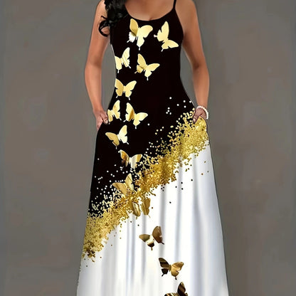 Kvinnors A-Line Klänning Blommönster Spaghettiband Polyester-6