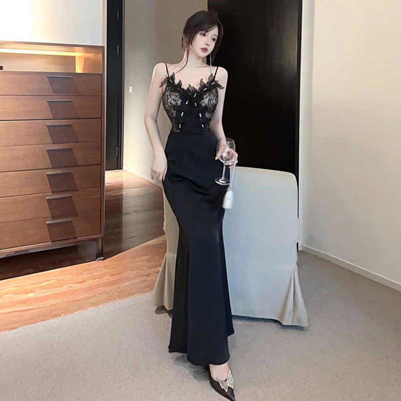 Damklänning Slim Fit V-hals Lång Ärmlös Högkvalitativt Tyg-3