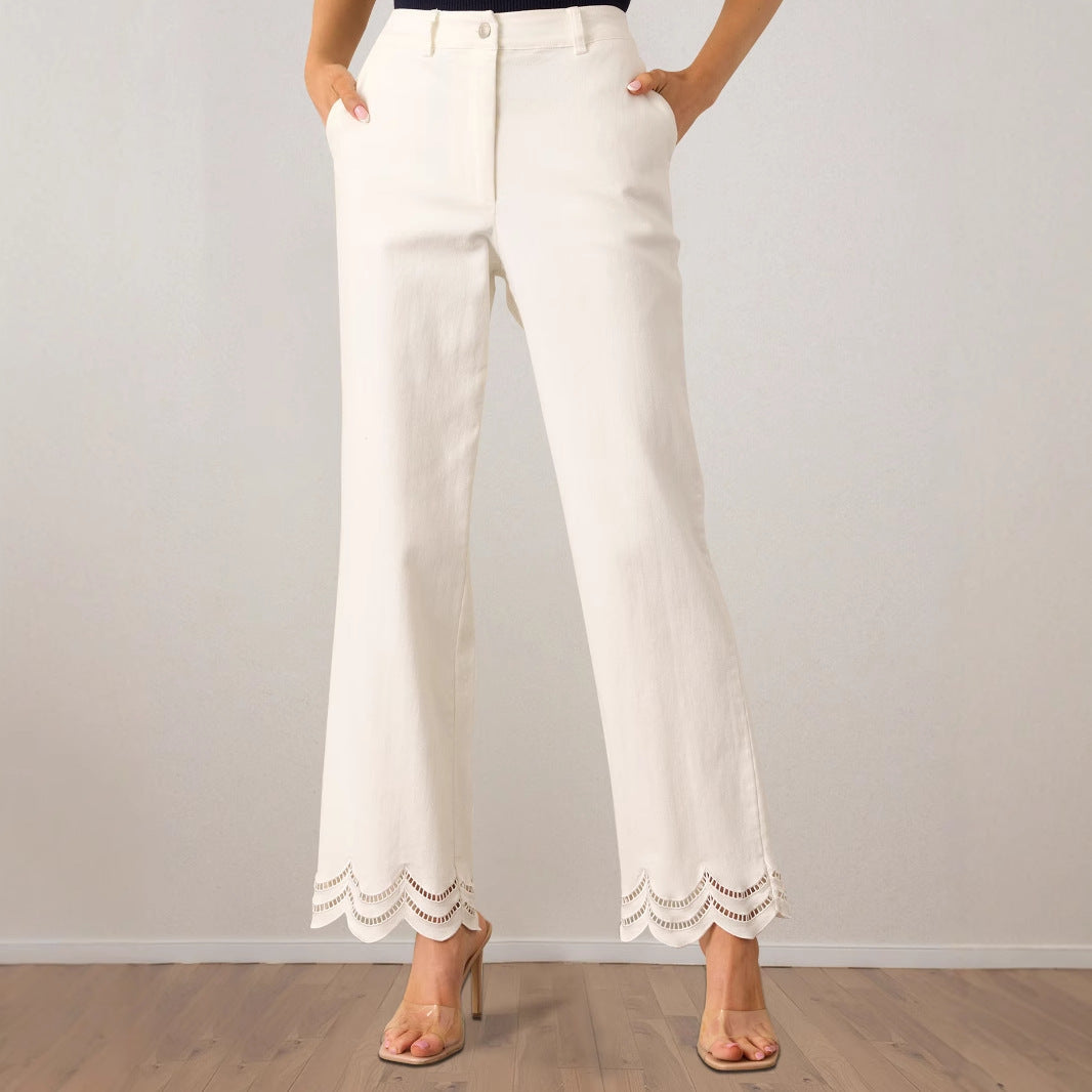 Damernas Palazzo-byxor Bred Benpassform med Dekorativ Vågfinish och Sidfickor 2