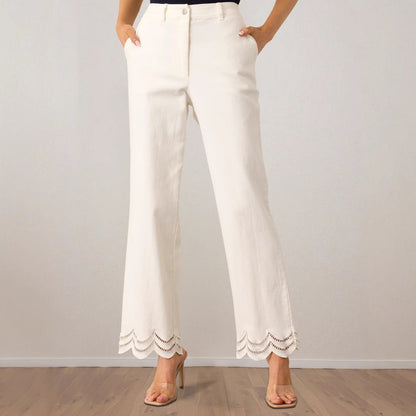 Damernas Palazzo-byxor Bred Benpassform med Dekorativ Vågfinish och Sidfickor 2