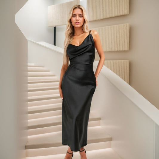 Kvinnors Lång Klänning V-ringning Spaghetti Band Polyester Bodycon-1