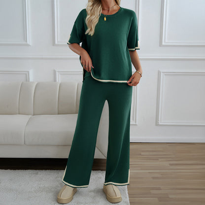 Kvinnors Kortärmad Topp och Byxor Set Avslappnad Polyester-5