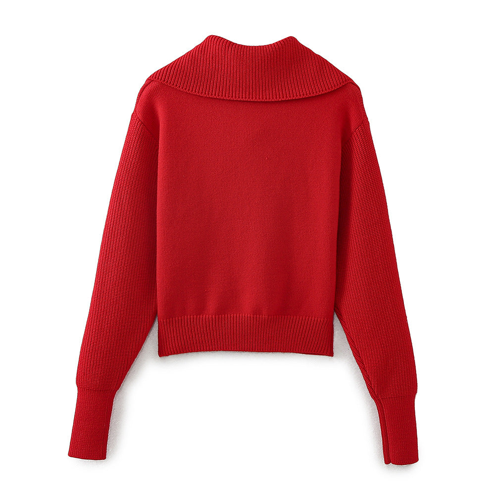 Stickad Tröja Dam Modern Design Ull med Blixtlås-4