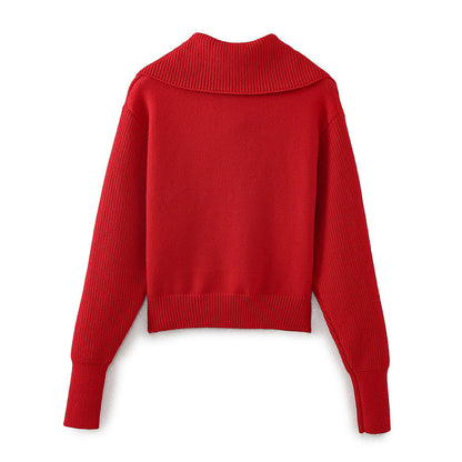 Stickad Tröja Dam Modern Design Ull med Blixtlås-4