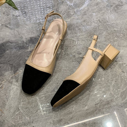 Kvinnors Slingback Pumpar Spetsig Tå Syntetiskt Läder Blockhäl-3