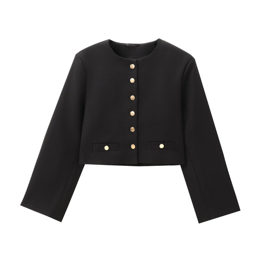 Dam Kort Cardigan Rund Halsringning Polyester-1