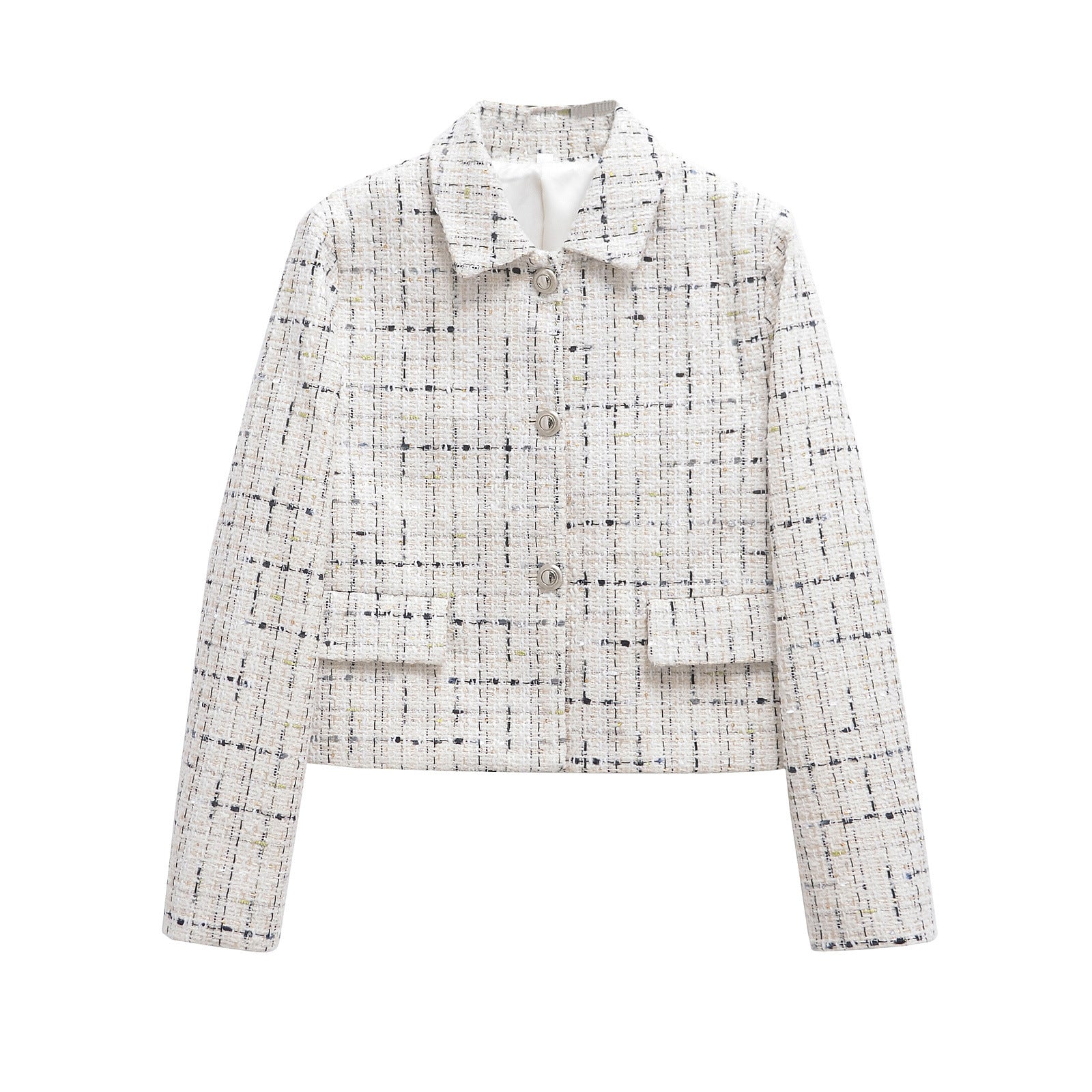 Dam Blazer Strukturerad Rutig Polyester med Klassisk Krage-1