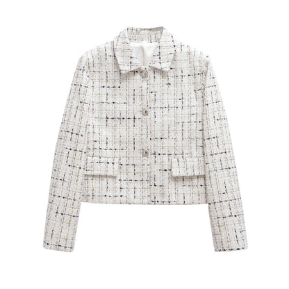 Dam Blazer Strukturerad Rutig Polyester med Klassisk Krage-1