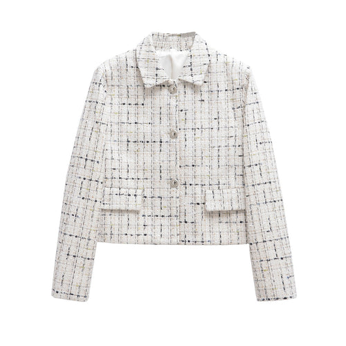 Dam Blazer Strukturerad Rutig Polyester med Klassisk Krage-1