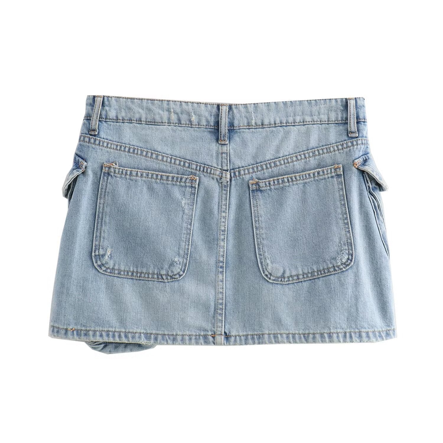 Dam Jeanskjol Figurbetonad Denim Med Sidofickor-2