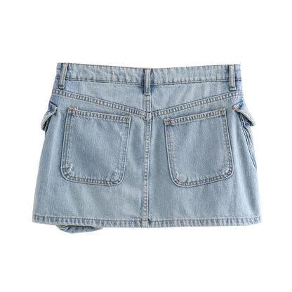 Dam Jeanskjol Figurbetonad Denim Med Sidofickor-2