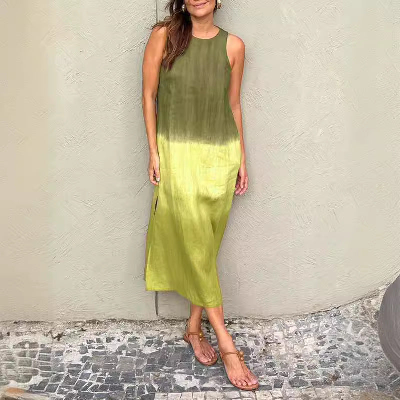 Damklänning A-Linje Gradient Bomullslinne Ärmlös Elegant-4