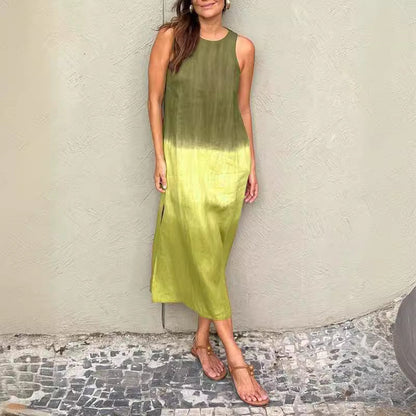 Damklänning A-Linje Gradient Bomullslinne Ärmlös Elegant-4