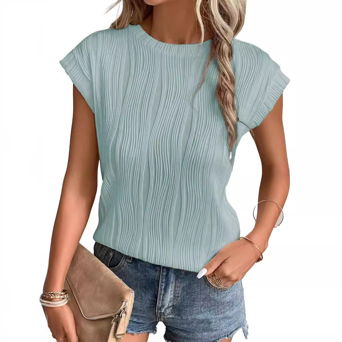 Dam T-Shirt Löst Passform Rundhals Polyester Blomspetsad-3