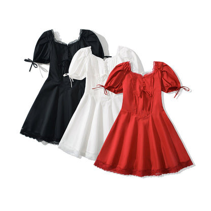 Dam Klänning Puffärmar Ruffles Andningsbart Material 2