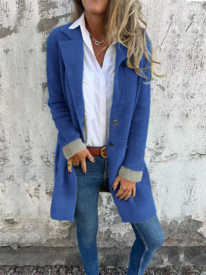 Dam Kardigan Medellång med Fuskpäls Polyester-6