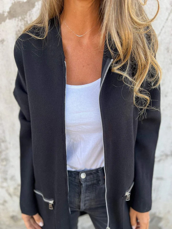 Dam Hoodie Jacka College-Stil Bio-Cotton med Blixtlås-3