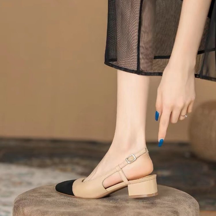 Kvinnor Slingback Pumps Blockklack Läder Eleganta Komfortable 3