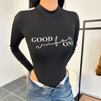 Dam Bodysuit Långärmad Modern Design Stretchigt Tyg 5