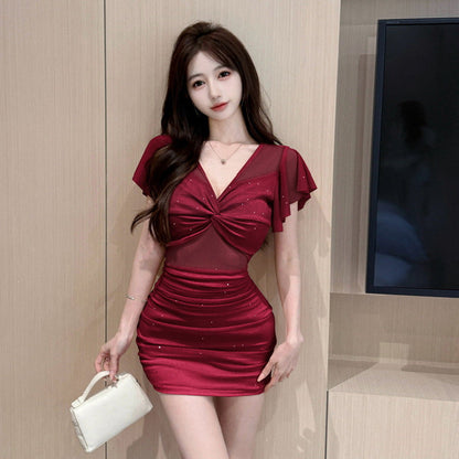 Variant image for Damklänning Off-Shoulder Rynkad med Fickor Polyester Mini Klänningar-7