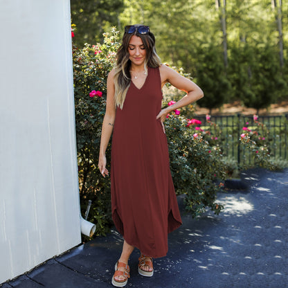 Dam Långklänning V-ringad Ärmlös Polyester Maxilängd-2