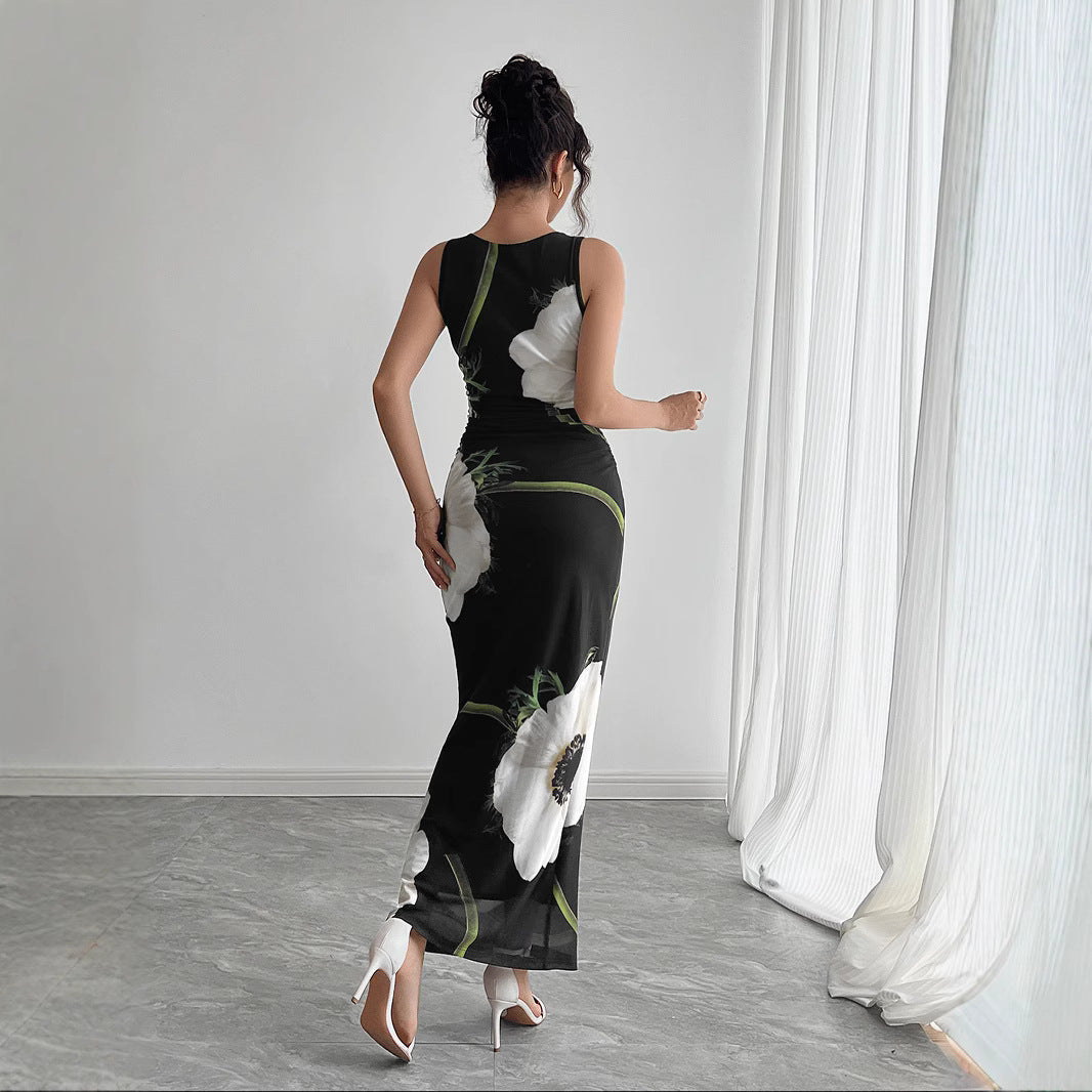 Dam Långklänning Ärmlös Penna Kjol Polyester-3