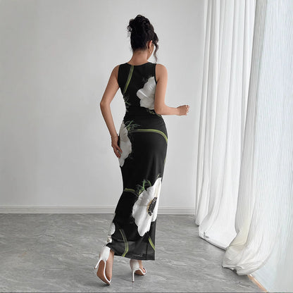 Dam Långklänning Ärmlös Penna Kjol Polyester-3