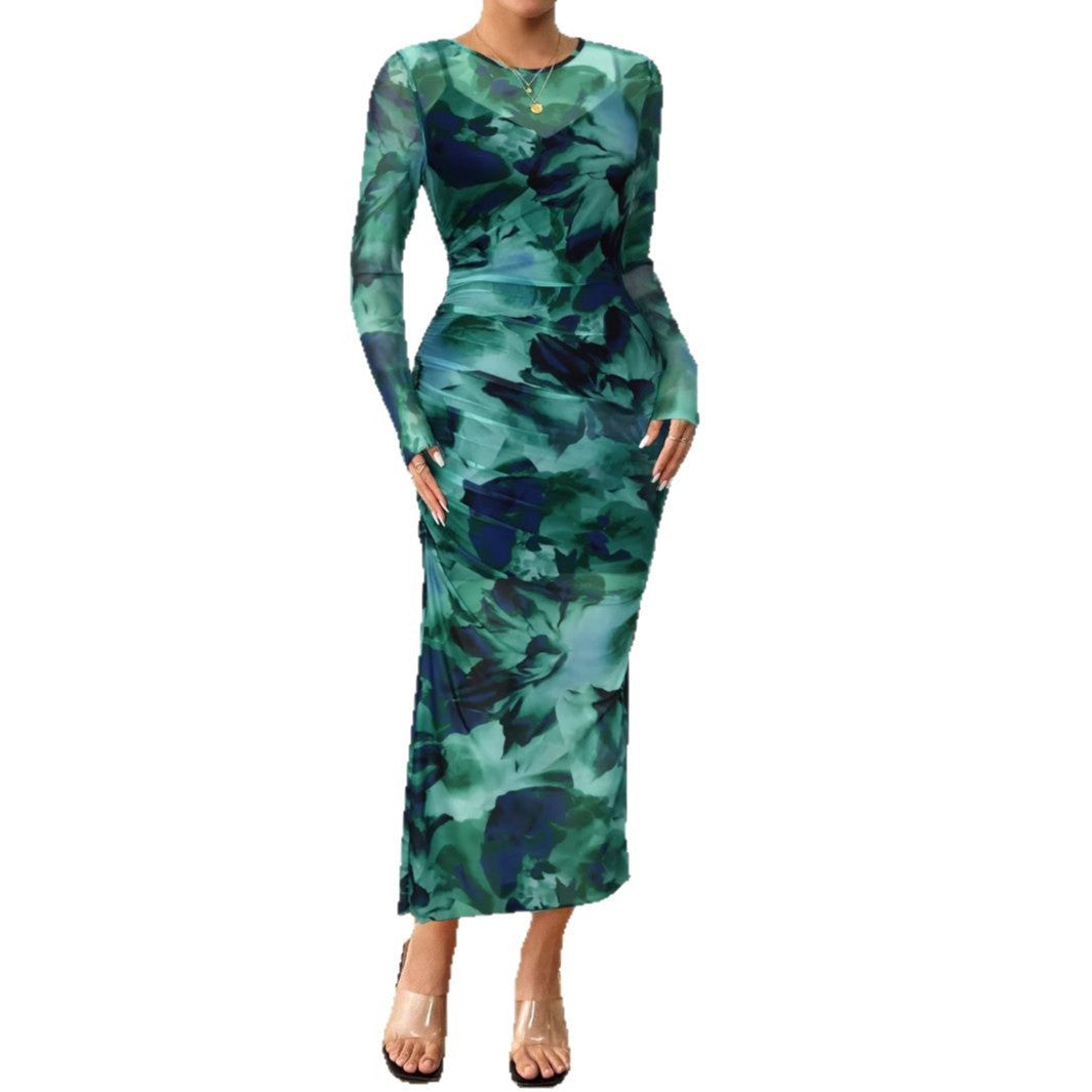 Dam Klänning Långärmad Elegant Mjuk Elastisk Blandning 6