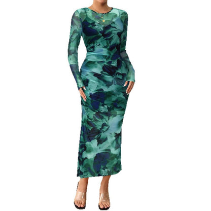 Dam Klänning Långärmad Elegant Mjuk Elastisk Blandning 6