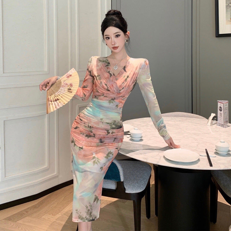 Variant image for Kvinnors Midi Klänning V-Halsad Rynkade Polyester Elastan-1