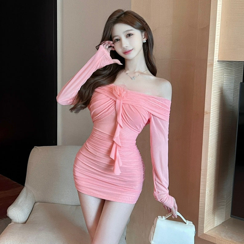 Dam Off-Shoulder Klänning Långärmad Mini för Fest och Sommar 7