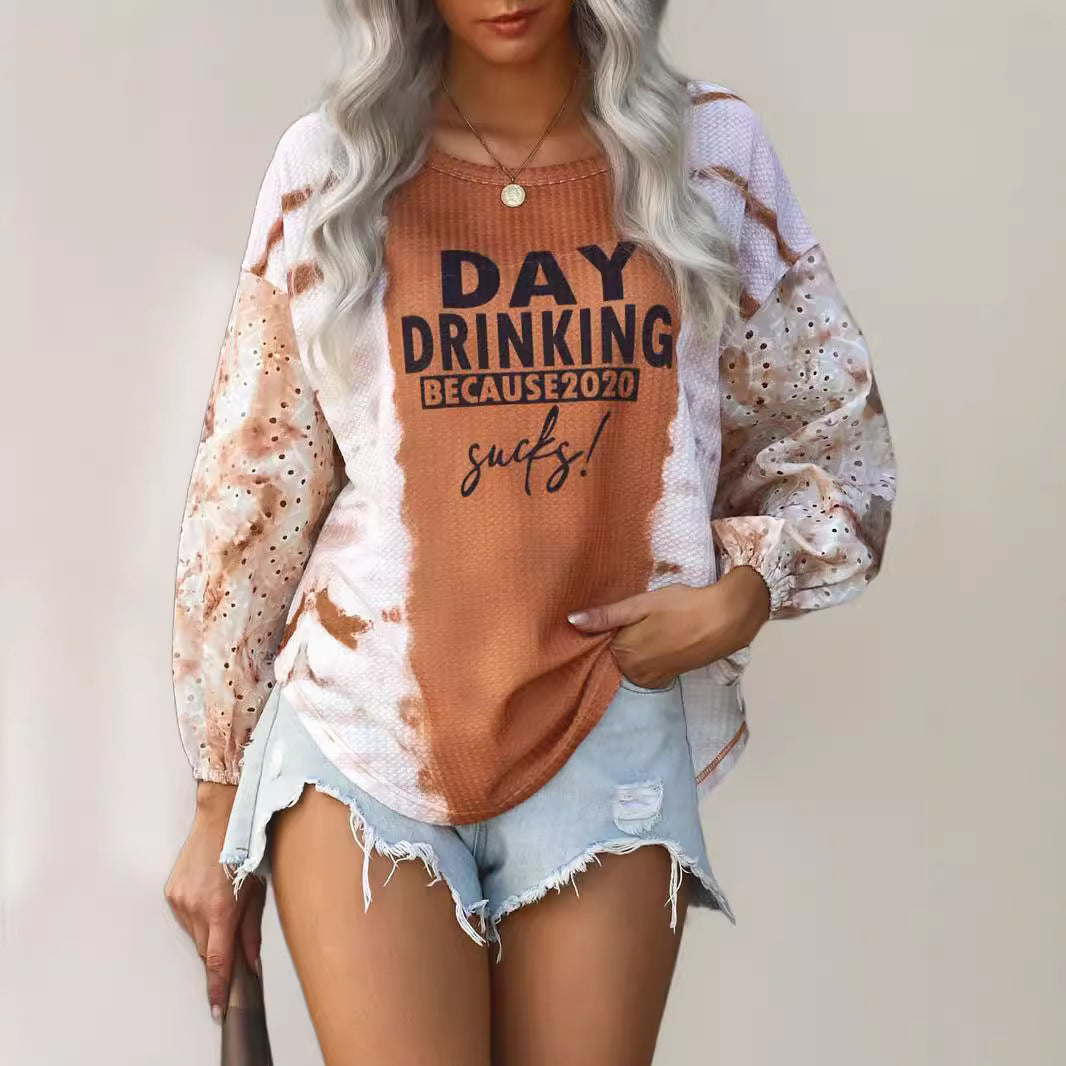 Kvinnors T-shirt Broderad Batikdesign Polyester Långa Ärmar 5