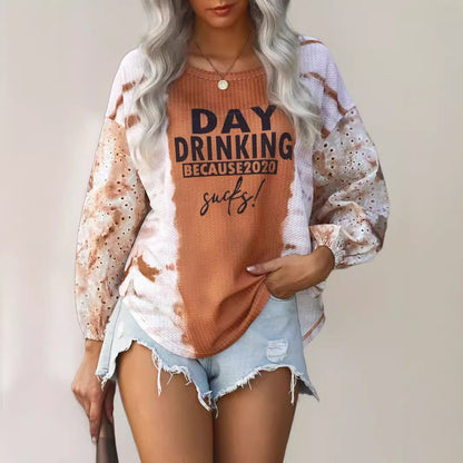 Kvinnors T-shirt Broderad Batikdesign Polyester Långa Ärmar 5